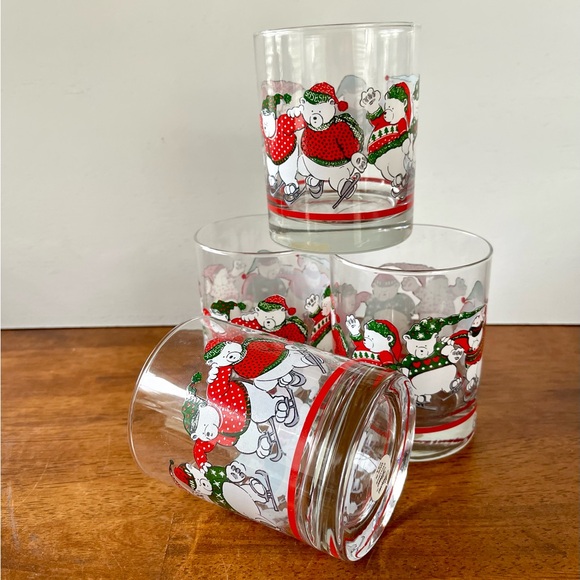 1991 Princess House Skating Polar Bears Lowball Glasses Set of 4 - Picture 5 of 12